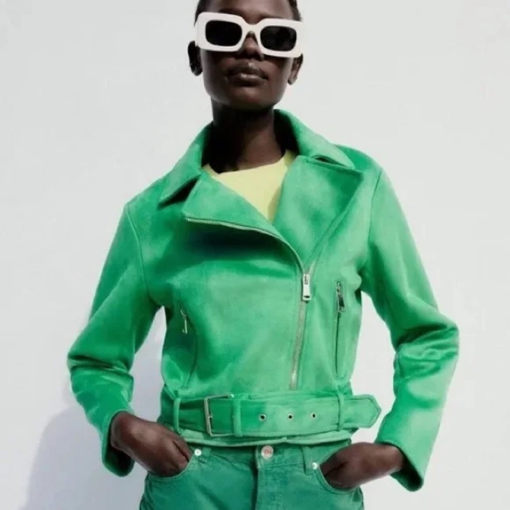 NWT Zara Green Suede Moto Jacket XS